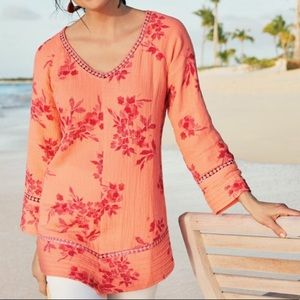 Soft Surroundings Garden Gauze Pullover Top Small